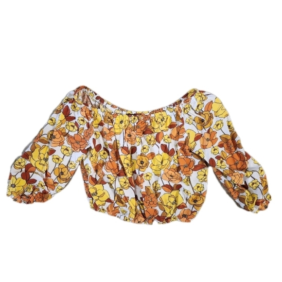 Boho Floral Off The Shoulder Crop Top Size Medium - Picture 1 of 6